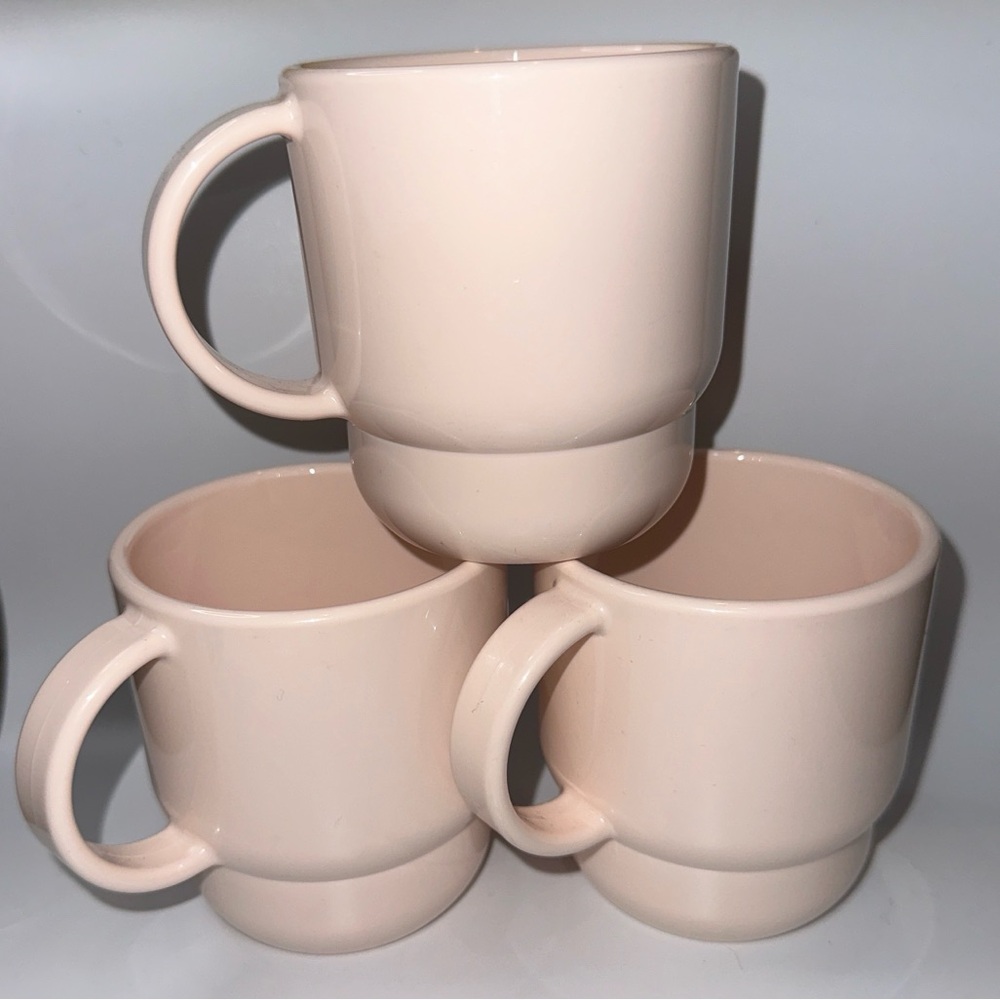 Set of 3 Tupperware Pink Stackable Coffee Mugs or Tea Cups #2224